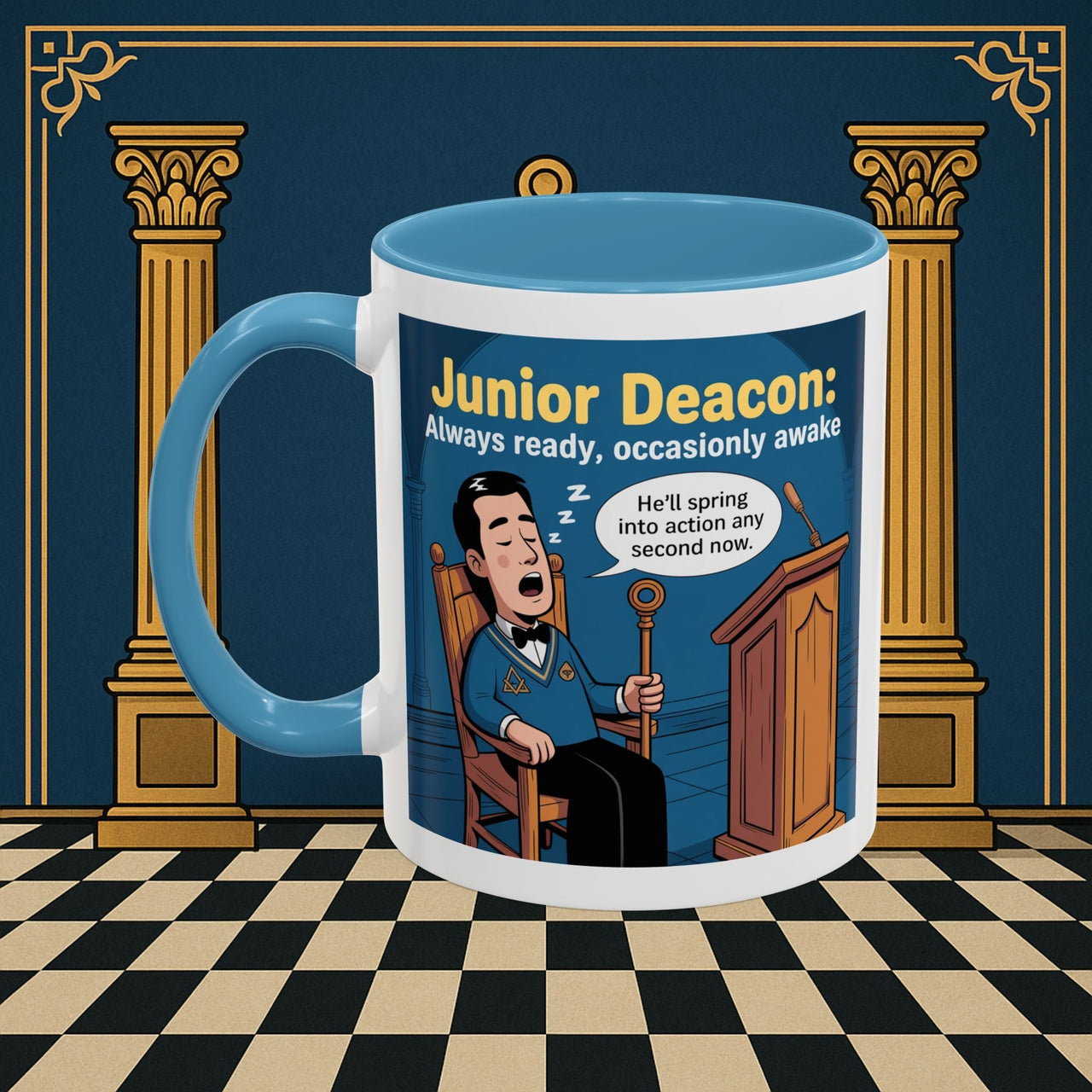 Premium Ready to Go Freemason Design | Sleepy Sentinel of the Lodge: Junior Deacon - Masonic Mugs