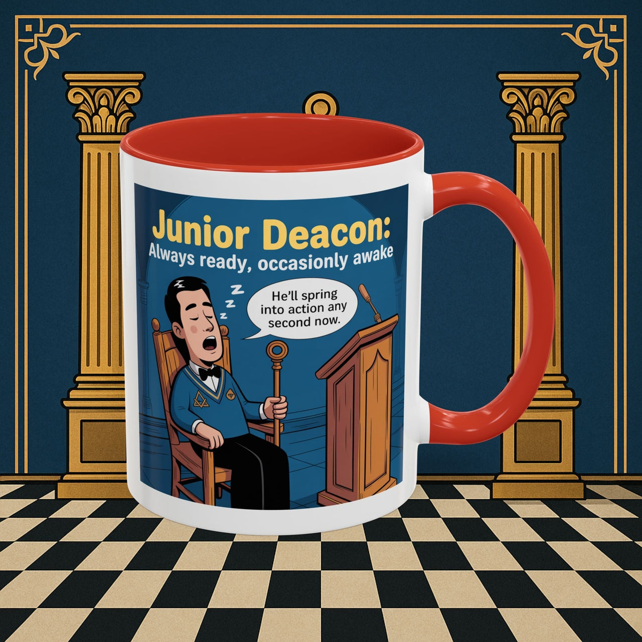 Premium Ready to Go Freemason Design | Sleepy Sentinel of the Lodge: Junior Deacon - Masonic Mugs