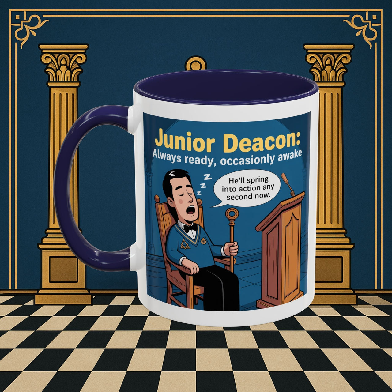 Premium Ready to Go Freemason Design | Sleepy Sentinel of the Lodge: Junior Deacon - Masonic Mugs