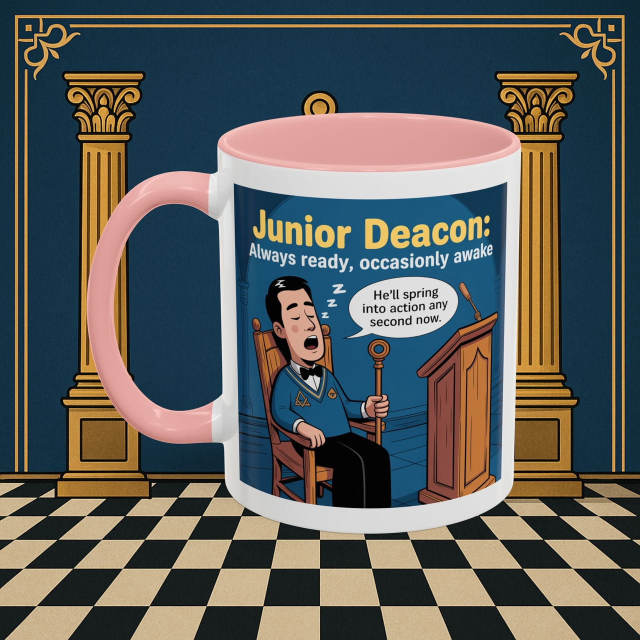 Premium Ready to Go Freemason Design | Sleepy Sentinel of the Lodge: Junior Deacon - Masonic Mugs