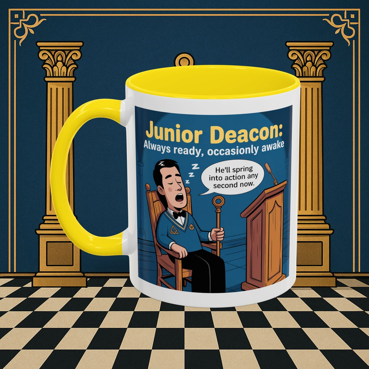Premium Ready to Go Freemason Design | Sleepy Sentinel of the Lodge: Junior Deacon - Masonic Mugs