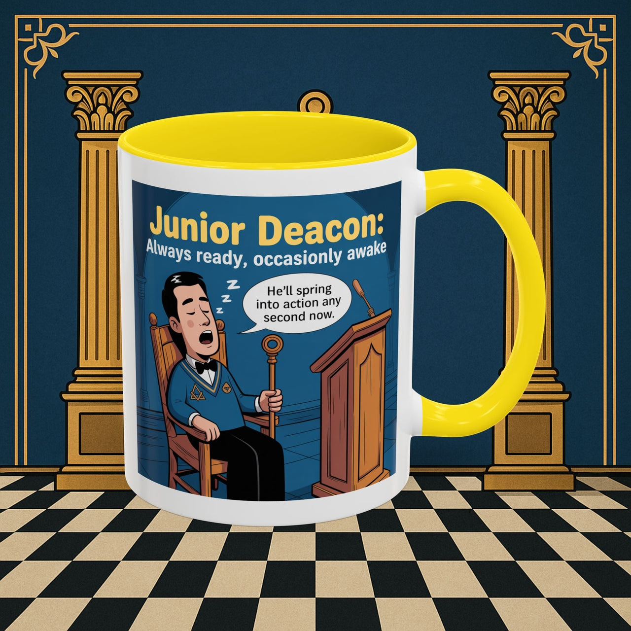 Premium Ready to Go Freemason Design | Sleepy Sentinel of the Lodge: Junior Deacon - Masonic Mugs