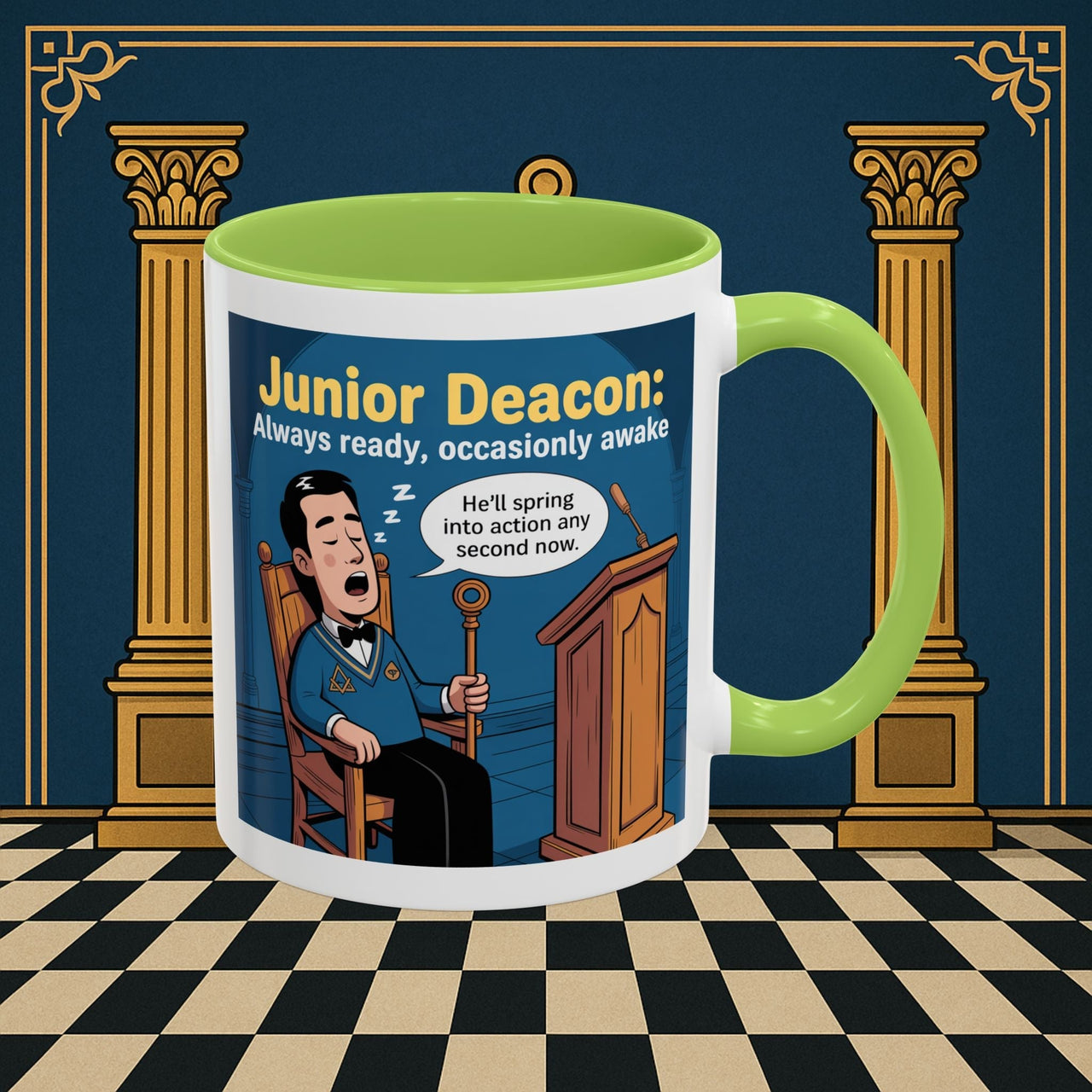Premium Ready to Go Freemason Design | Sleepy Sentinel of the Lodge: Junior Deacon - Masonic Mugs