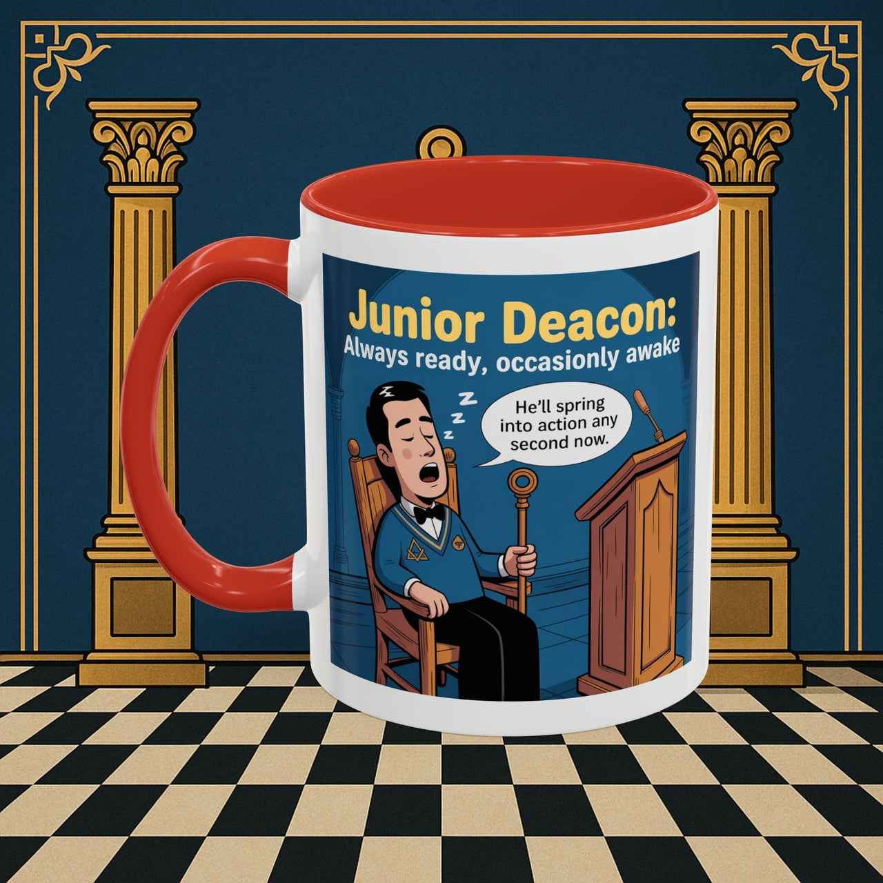 Premium Ready to Go Freemason Design | Sleepy Sentinel of the Lodge: Junior Deacon - Masonic Mugs