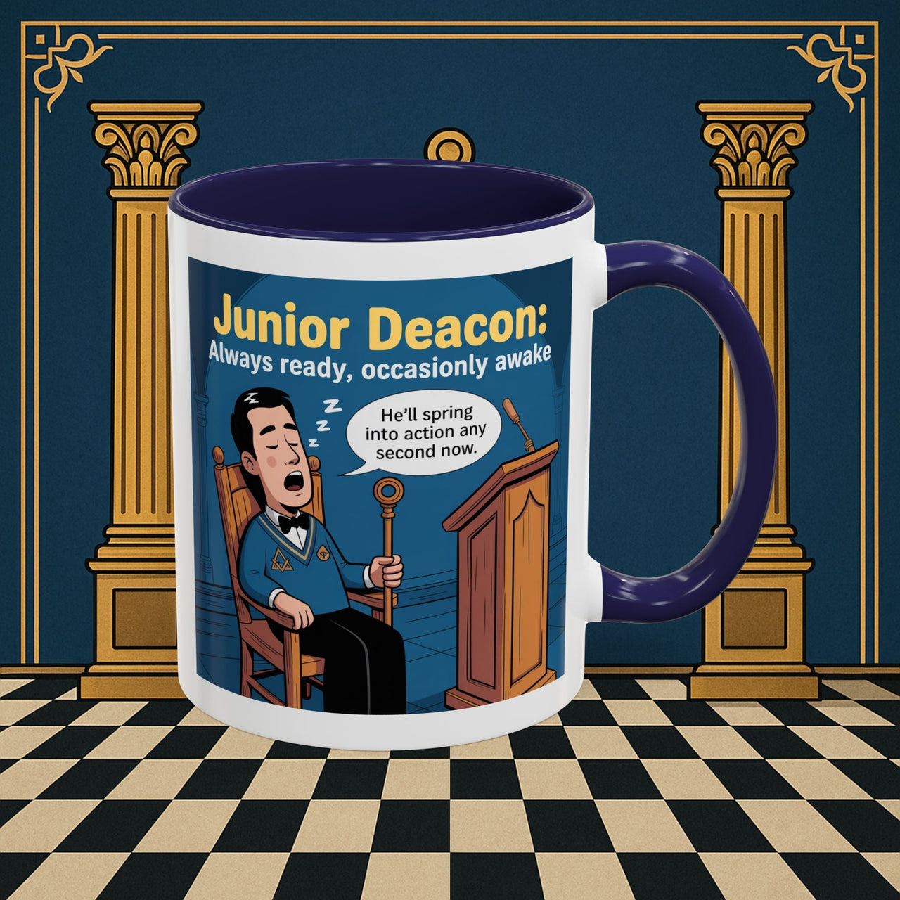 Premium Ready to Go Freemason Design | Sleepy Sentinel of the Lodge: Junior Deacon - Masonic Mugs