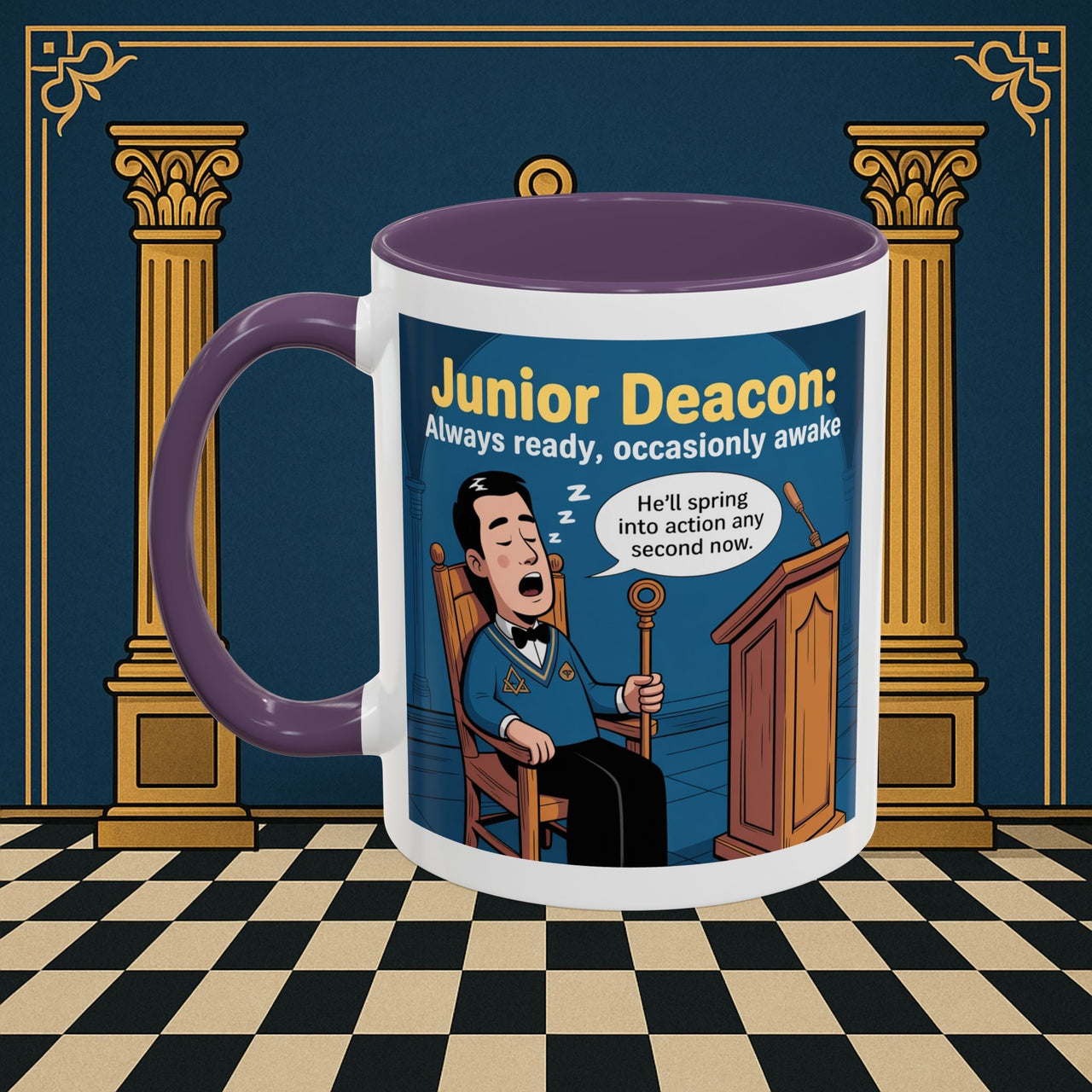 Premium Ready to Go Freemason Design | Sleepy Sentinel of the Lodge: Junior Deacon - Masonic Mugs
