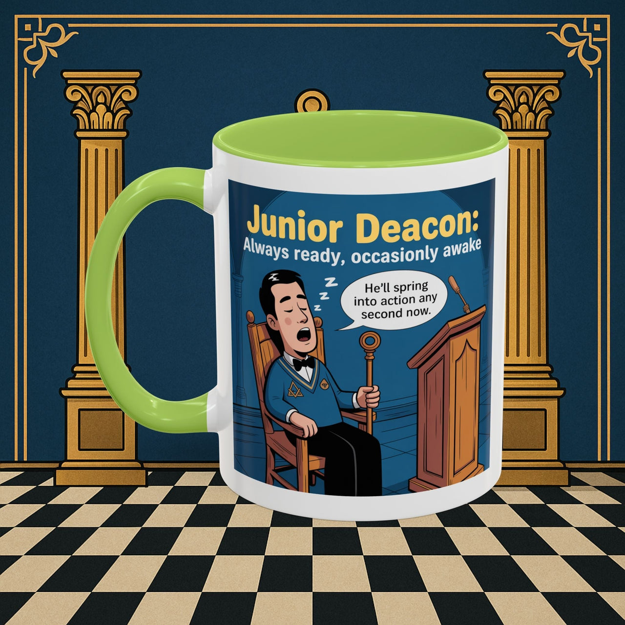 Premium Ready to Go Freemason Design | Sleepy Sentinel of the Lodge: Junior Deacon - Masonic Mugs