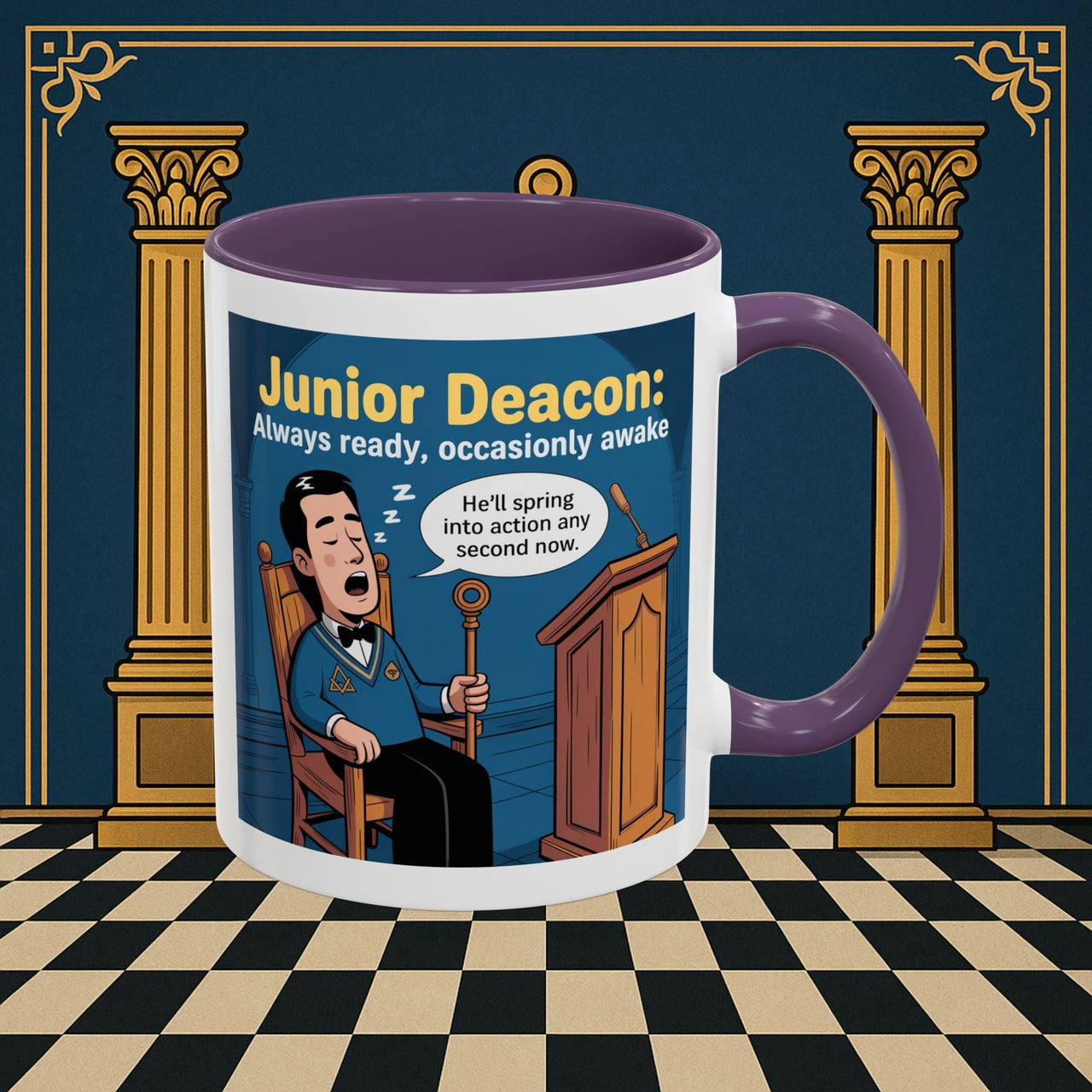 Premium Ready to Go Freemason Design | Sleepy Sentinel of the Lodge: Junior Deacon - Masonic Mugs