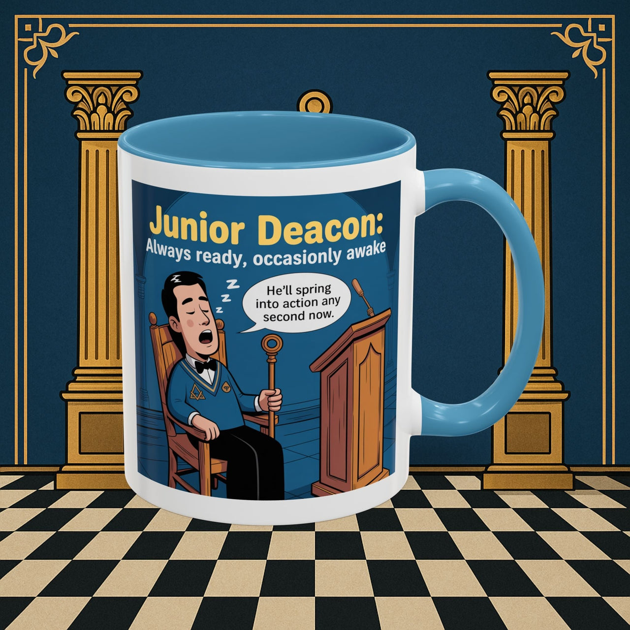 Premium Ready to Go Freemason Design | Sleepy Sentinel of the Lodge: Junior Deacon - Masonic Mugs